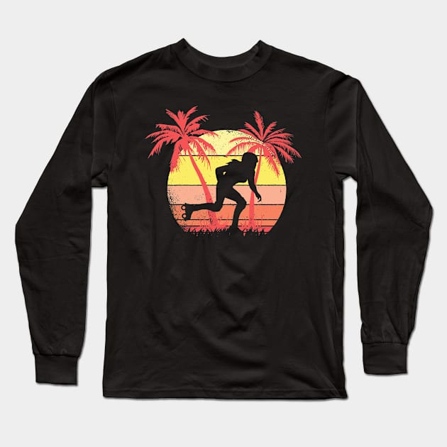 Roller Skater Girl Summer Sunset 80s Palm Long Sleeve T-Shirt by bridgewalker